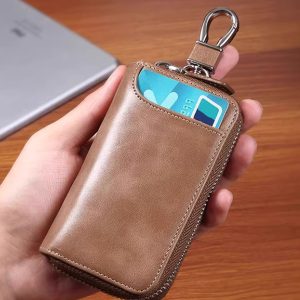 Naturebird-Key bags,Unisex Mens Womens Premium Leather Car Key Holder Bag Keychain Case Wallet with 6 Hooks Zipper Closure.